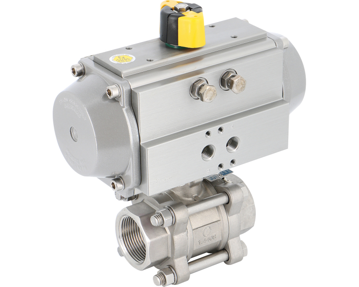 3 piece stainless steel ball valve 746 XS + RE/RES pneumatic actuator